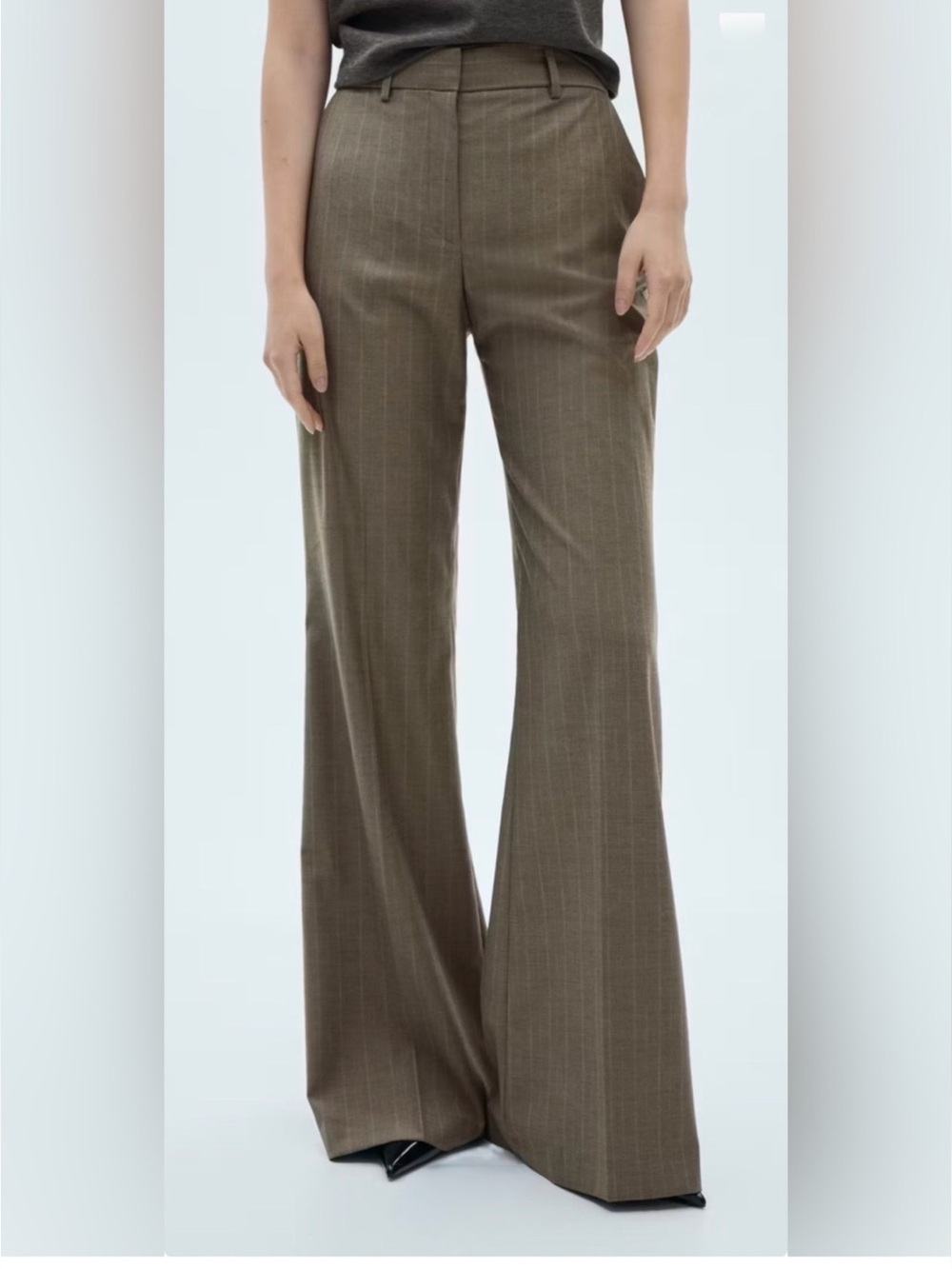 Mango Wide-Leg plaid Trousers in Olive Brown